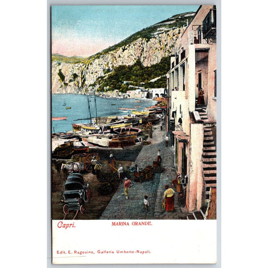 Italian Postcard Capri "Marina Grande" Busy Port Docks Port Boats c1901-1907 NP