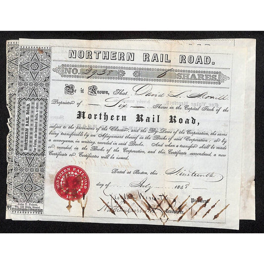 1846 & 1848 Northern R.R. Stock Certificates "David L. Morril" NH Gov. (1824-27)