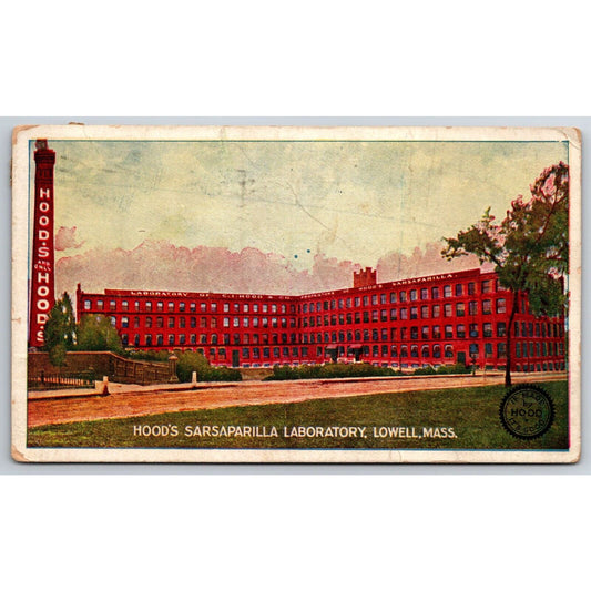 Hood's Sarsaparilla Laboratory Lowell, MA Advertising Postcard PM 1908 VGC