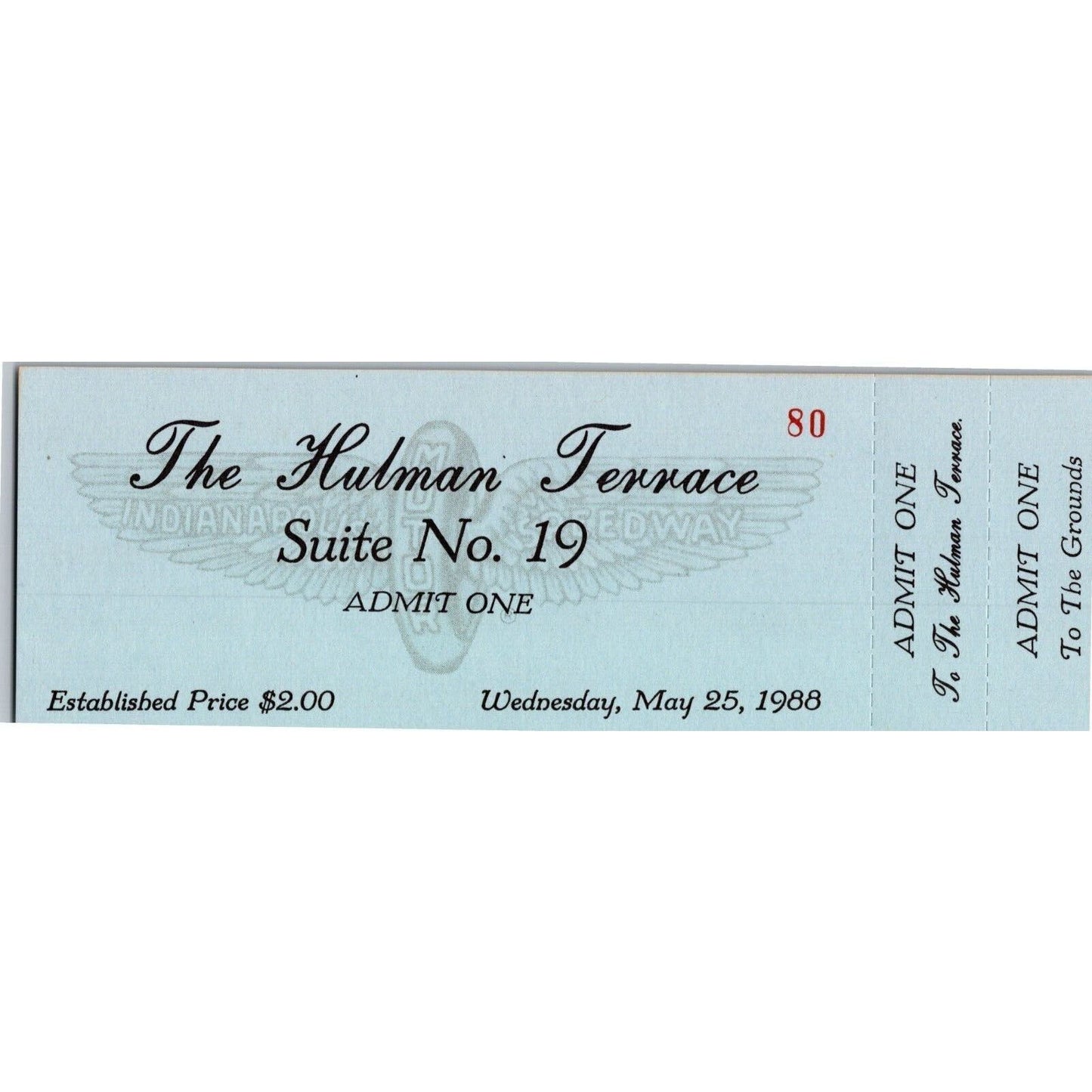 1988 Indy 500 The Hulman Terrace Unused Ticket Indianapolis IMS #80