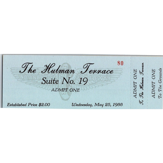 1988 Indy 500 The Hulman Terrace Unused Ticket Indianapolis IMS #80