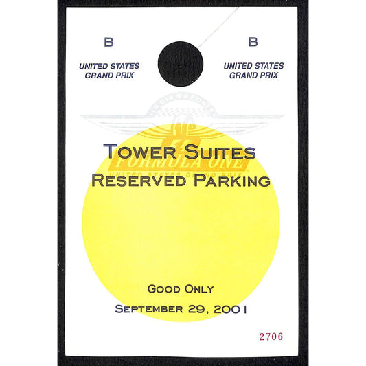 2001 Indianapolis Formula One F1 Grand Prix IMS Tower Suites Parking Pass VGC