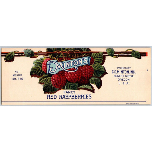 Minton's Fancy Red Raspberries Paper Can Label c1920's-30's VGC Scarce