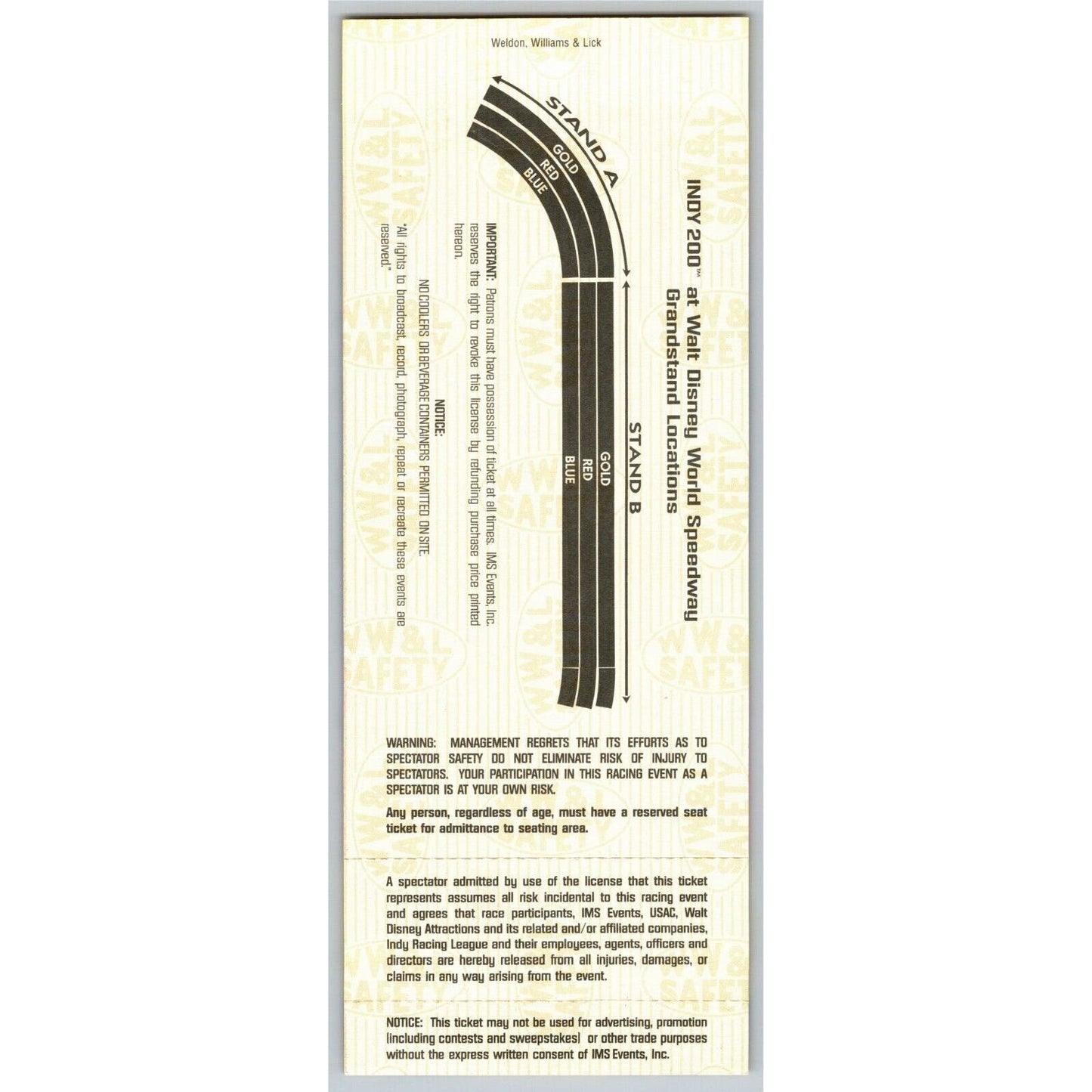 1999 Indy 200 Walt Disney World Speedway Ticket Stub - Seat 10
