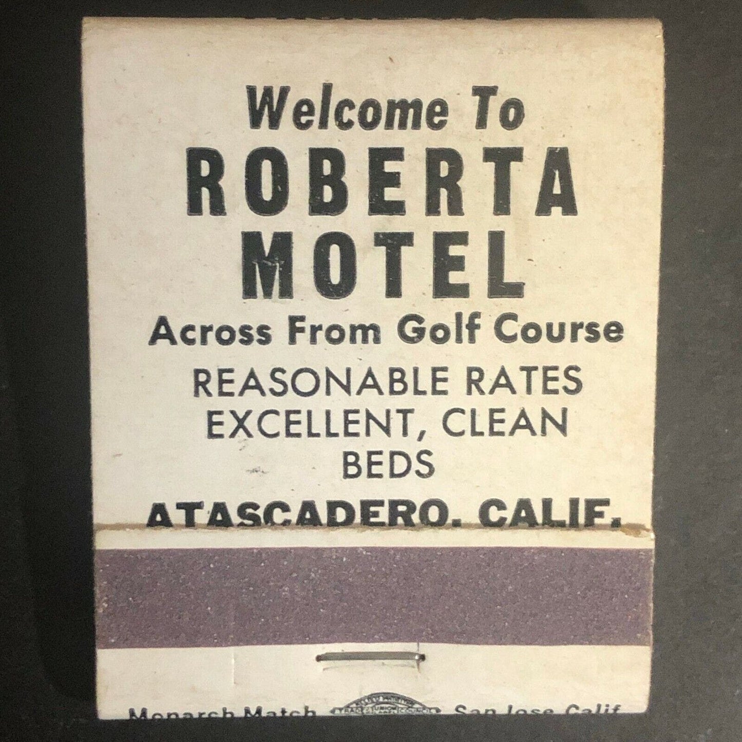 Vintage c1953-60 Full Matchbook "Roberta Motel" Atascadero, CALIF.