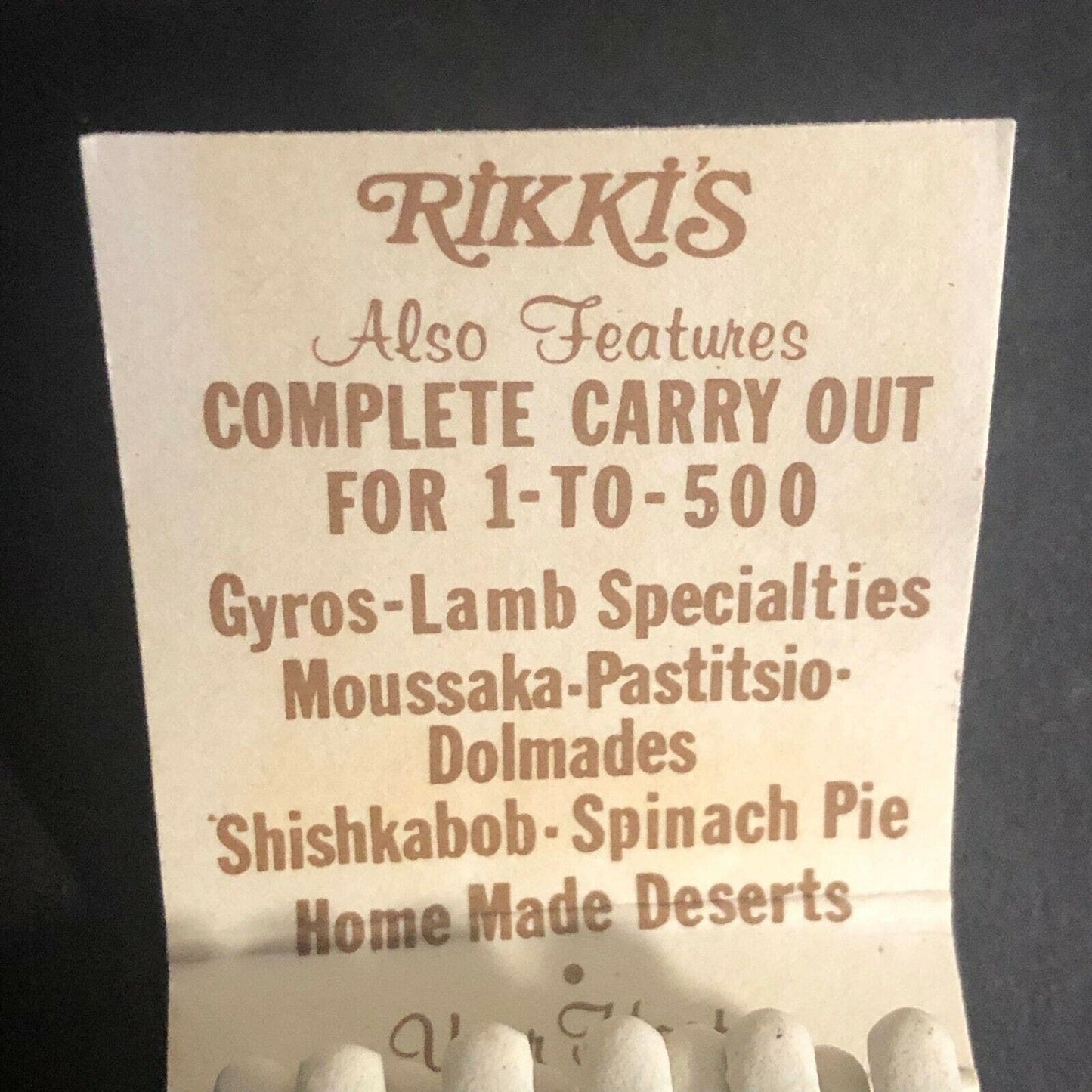 Scarce Vintage c1970's Full Matchbook "Rikki's" Restaurant Des Plaines, ILL