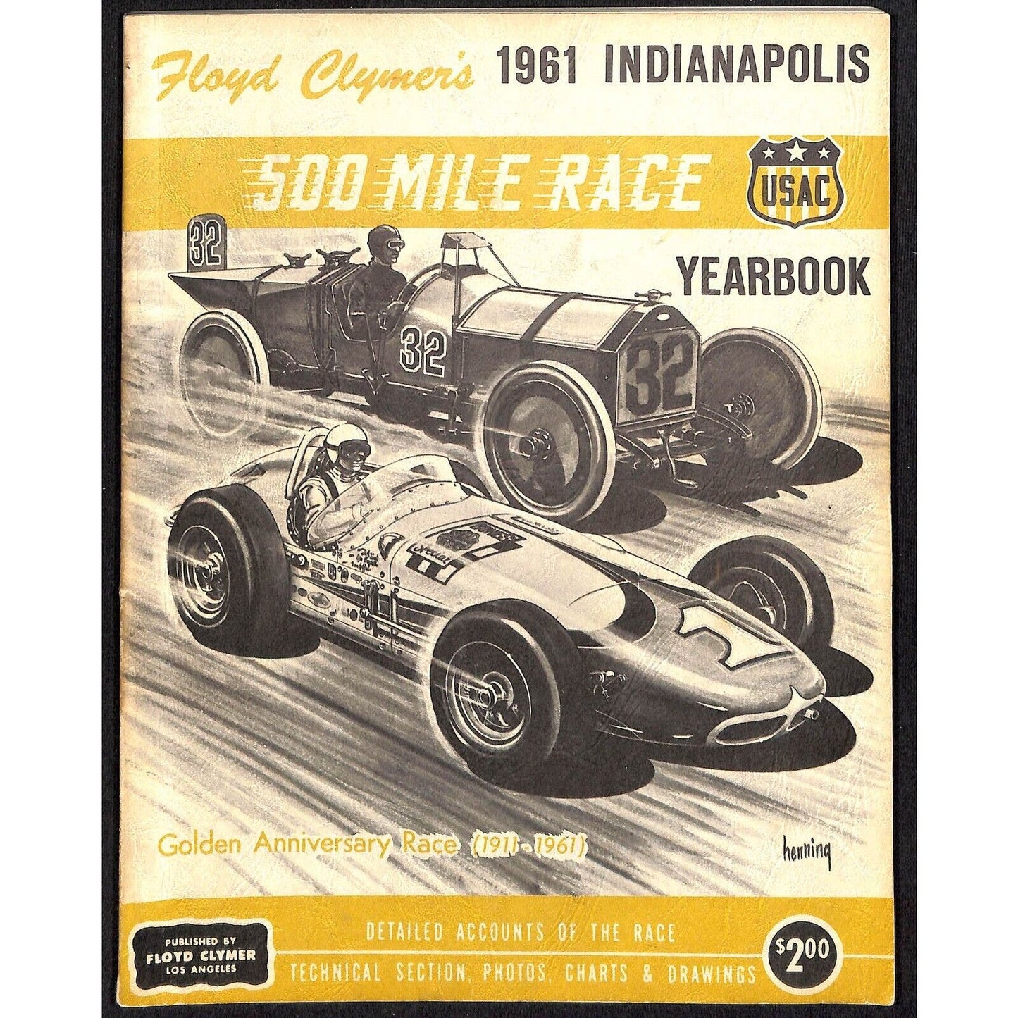 1961 Indy 500 Floyd Clymer's Indianapolis Yearbook IMS 160pp - VGC