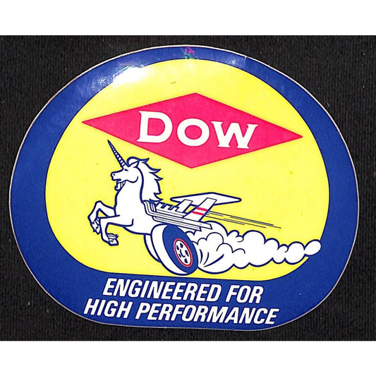 DOW "Engineered for High Performance" Racing Auto Sticker c1970 Unicorn Scarce