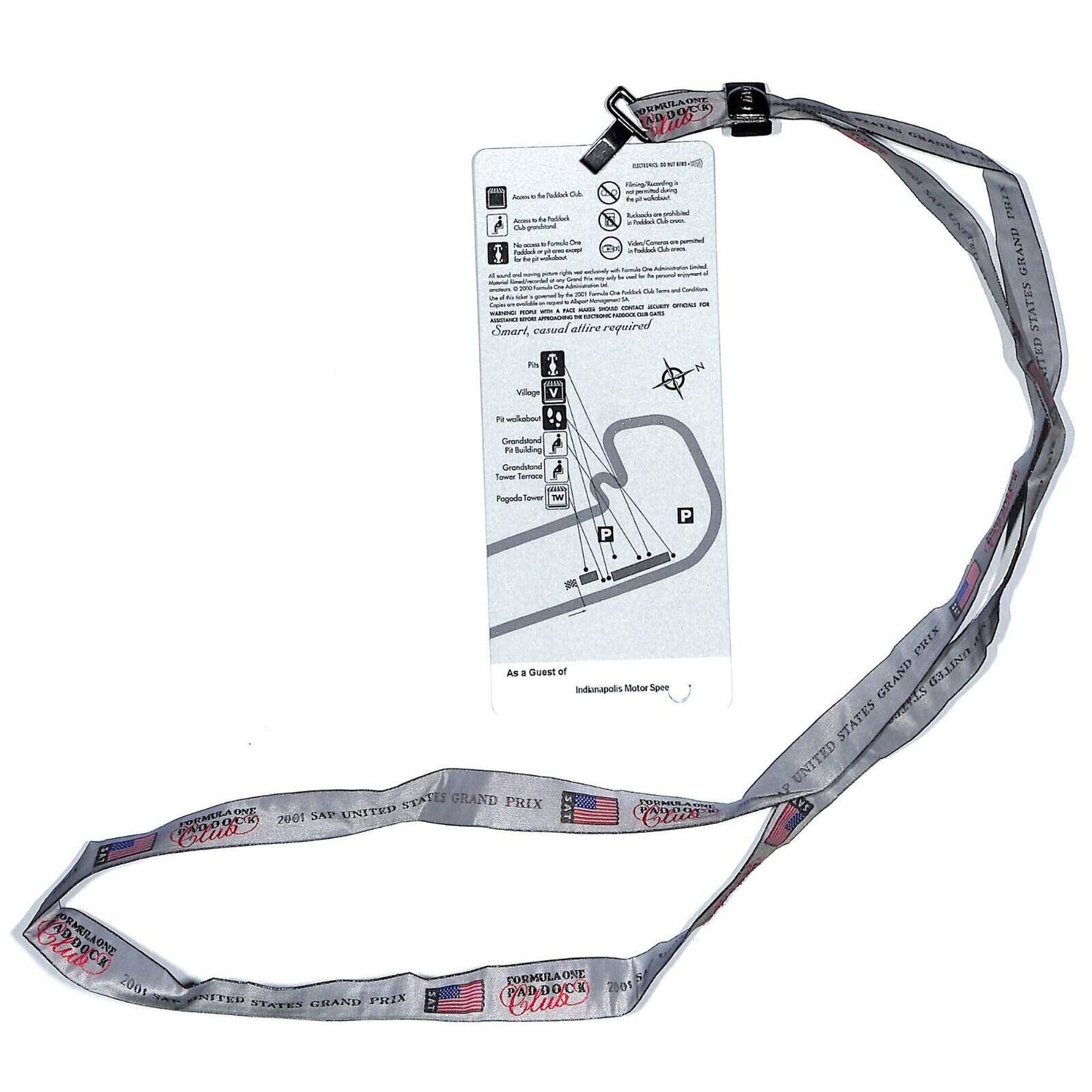 2001 SAP United Grand Prix Formula One Paddock Club Pass w/ Neck Strap - IMS VGC