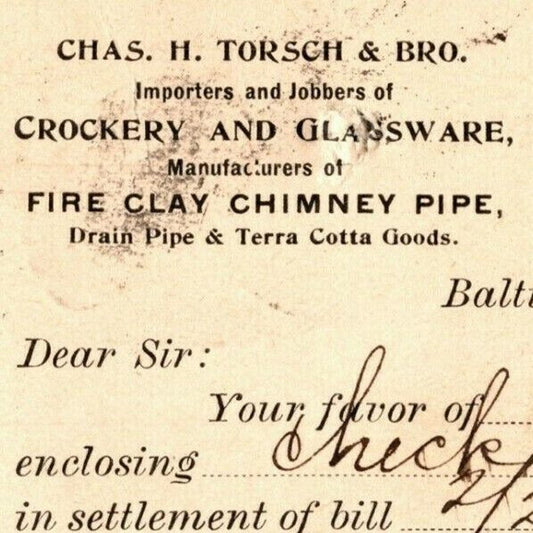1897 Adv. Payment Conf. Postcard C.H. Torsch Tinware Baltimore E. Baker*