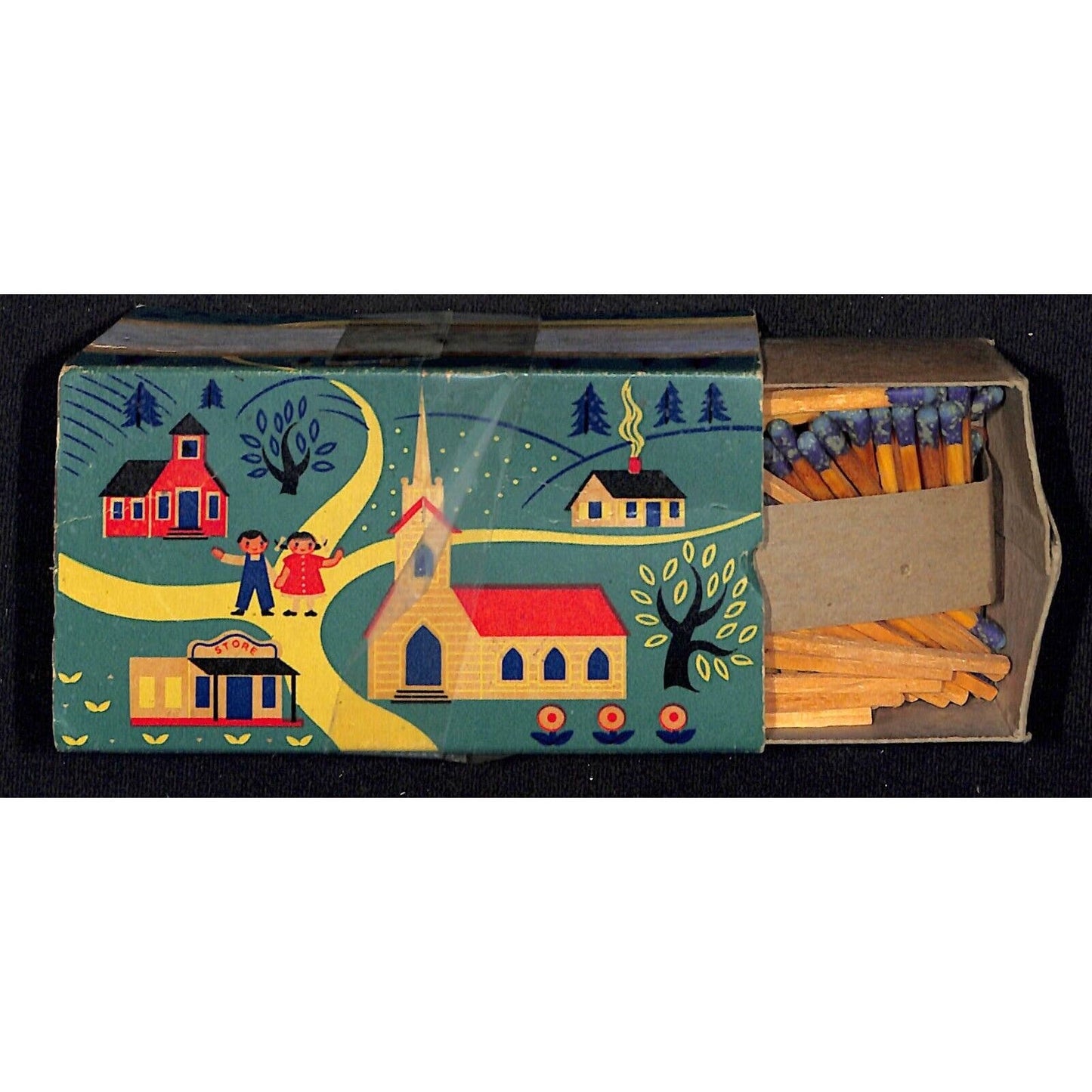 Ohio Blue Tip Matches 1955 Lg "Springtime" Matchbox Matchbook Church School Town