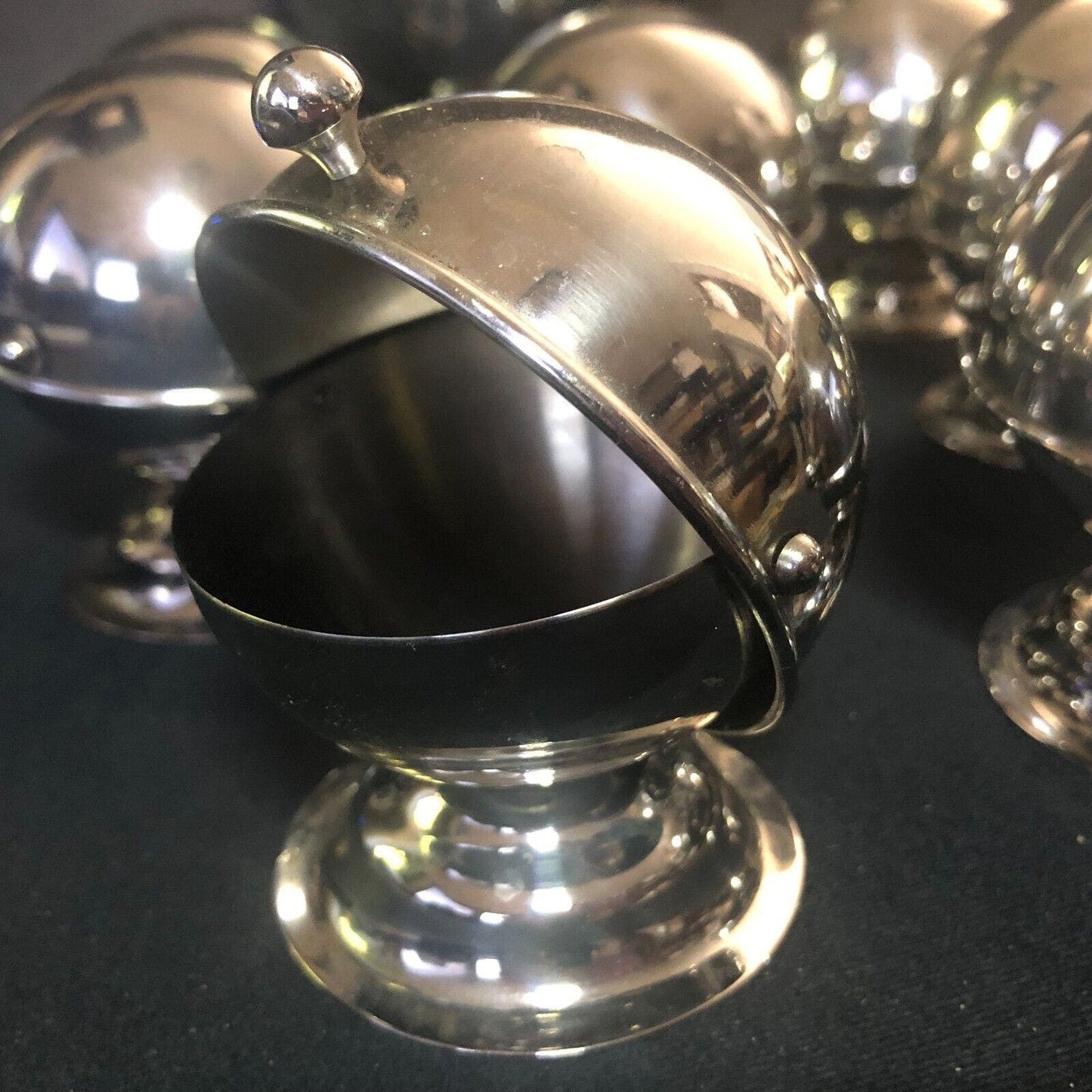 Group of 8 MCM ? Alum. Round Polished Chrome Covered Spice Salt Sugar Containers