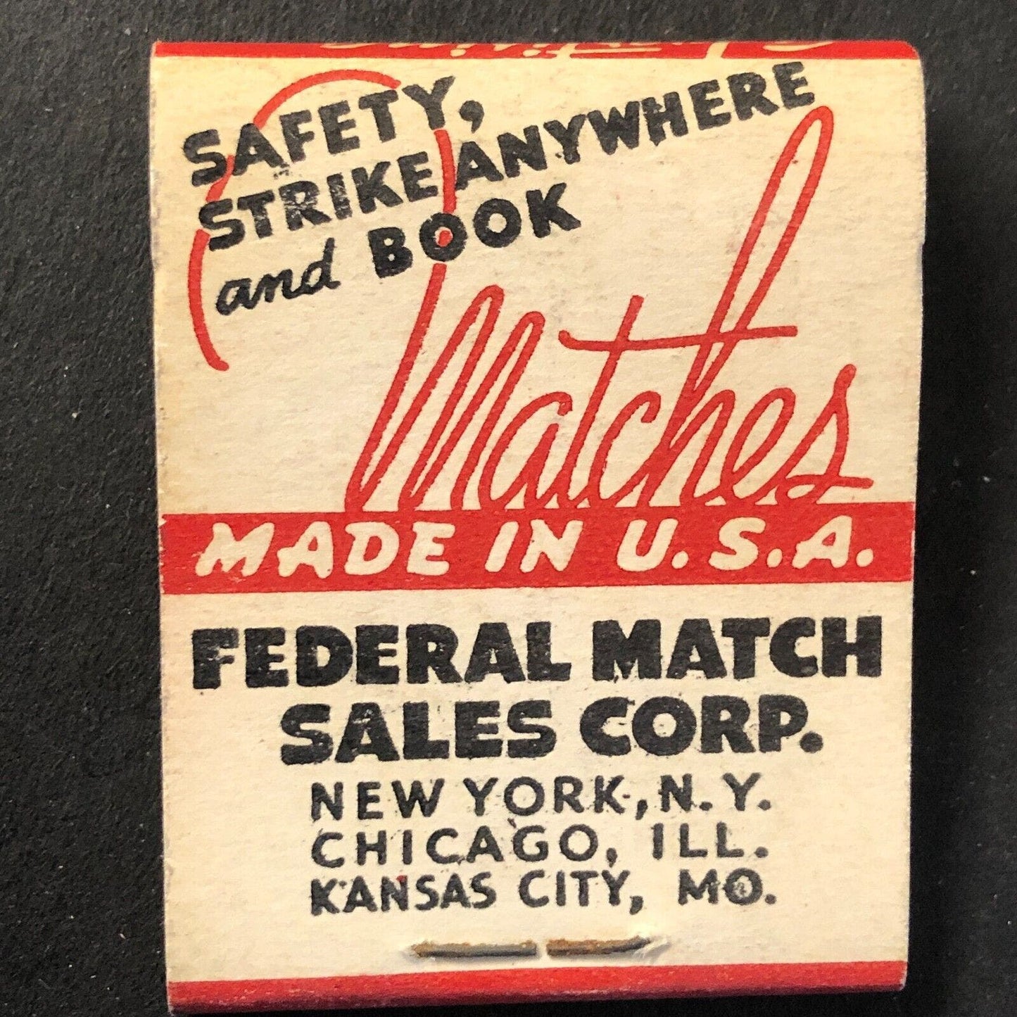 Federal Matches Advertising Vintage Full Matchbook c1940's VGC