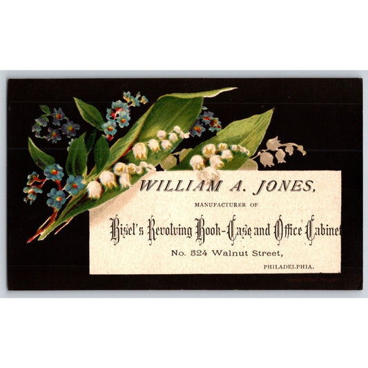 William A. Jones Victorian Trade Card Phila. Revolving Book-Case Prices Specs