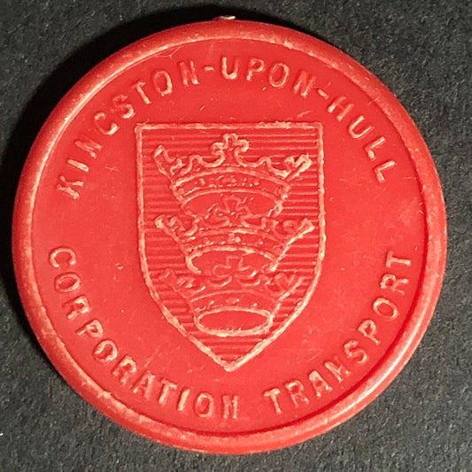 Kingston-Upon-Hull England Plastic Transport Token Red 2D 25mm c50's-60's