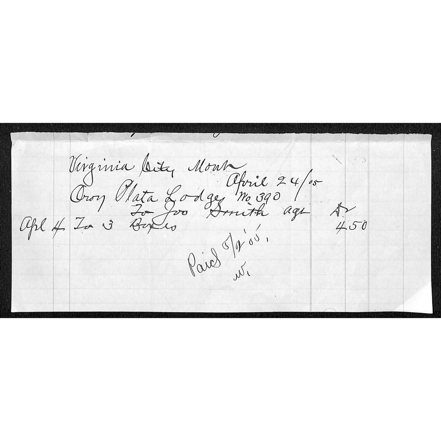 Hand Written Receipts Check - 3 1870's & 1 905 - New York Virginia City, Montana