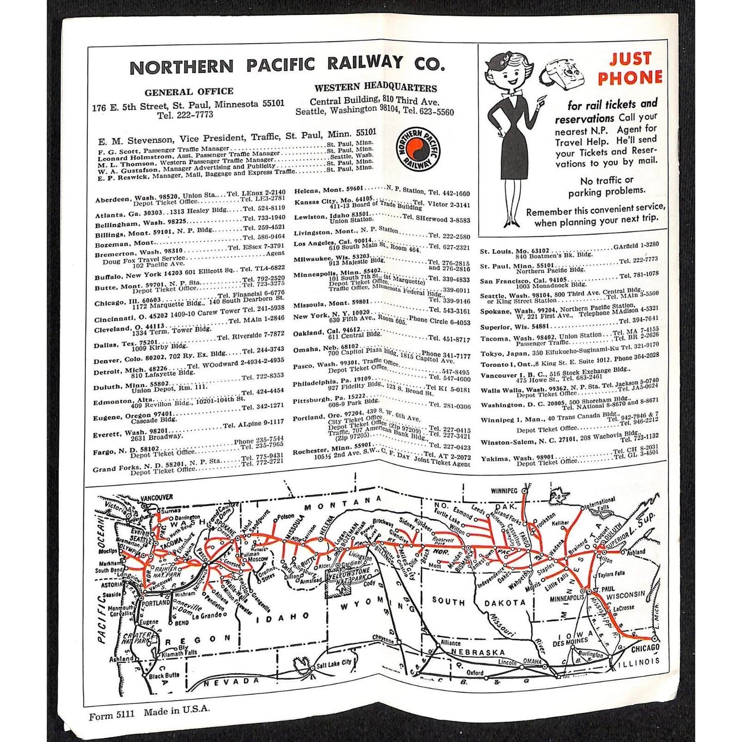 Northern Pacific Railway June 1967 Time Table 6pp + Cover