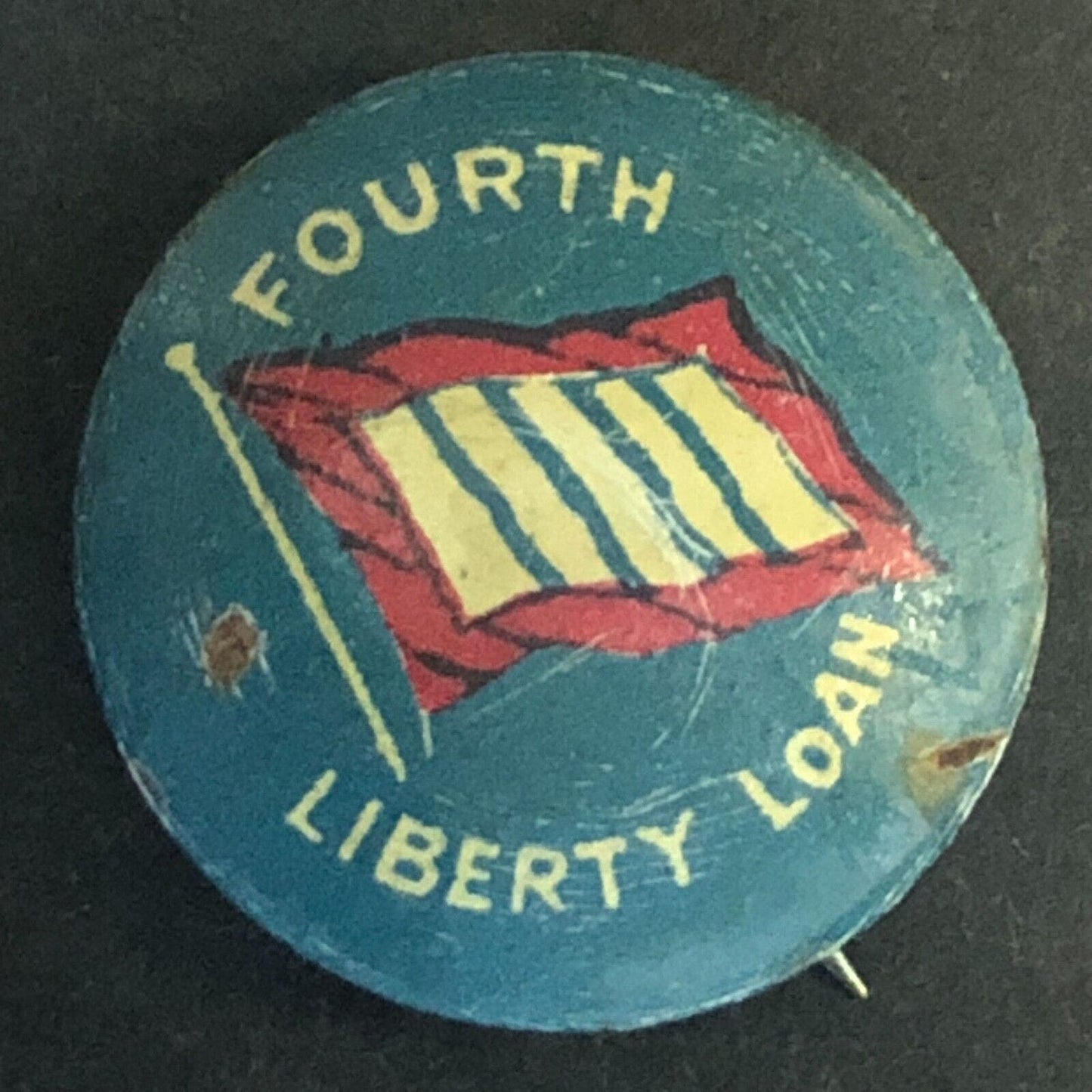 WWI Fourth Liberty Loan Steel Pinback Button w/ Flag c1918