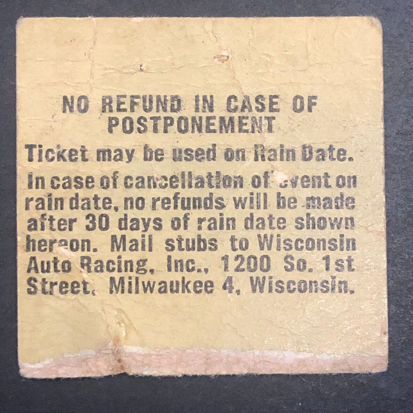 Auto Racing Ticket Stub 8/28 1960 Wisconsin State Fair