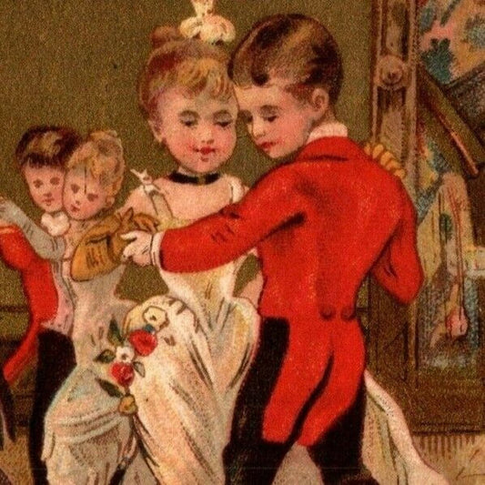French Victorian Trade Card Children Ballroom Dancing - Chocolat Guerin-Boutron