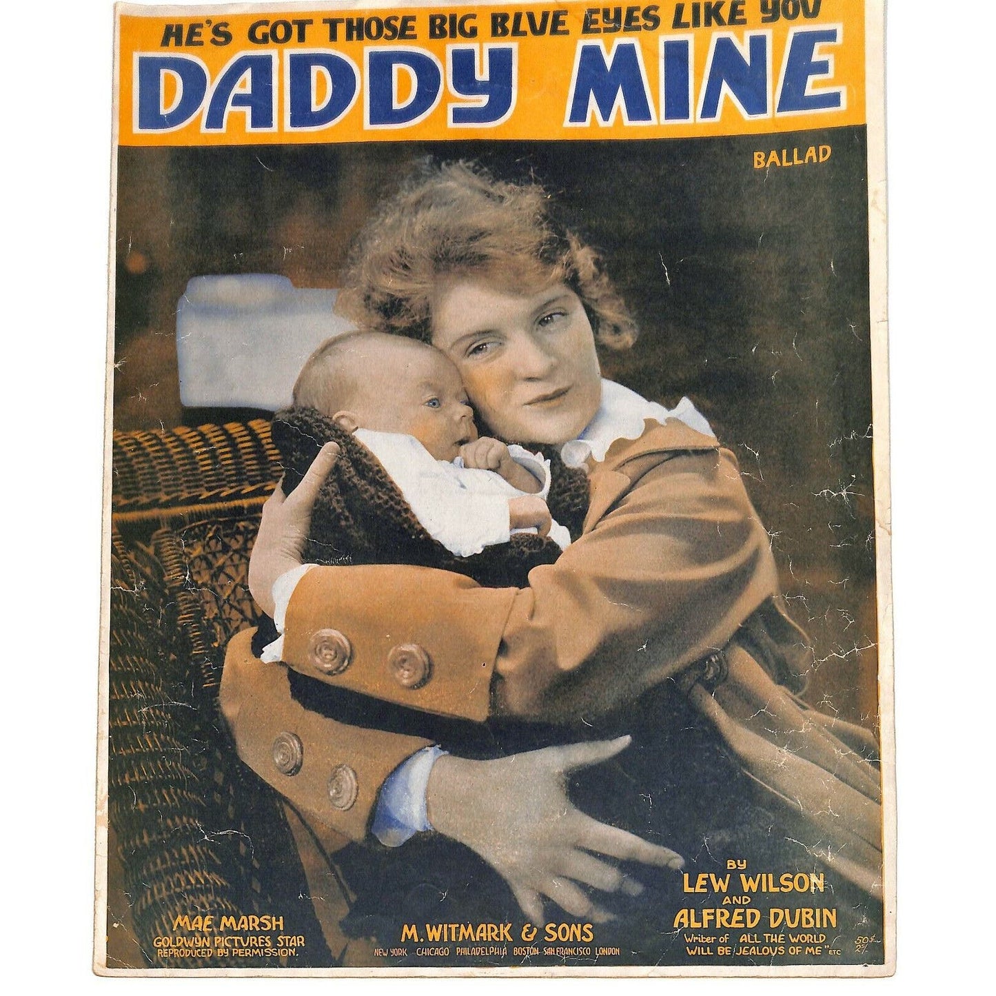 Vintage WWI Era 1918 Sheet Music He's Got Those Big Blue Eyes Like You Daddy