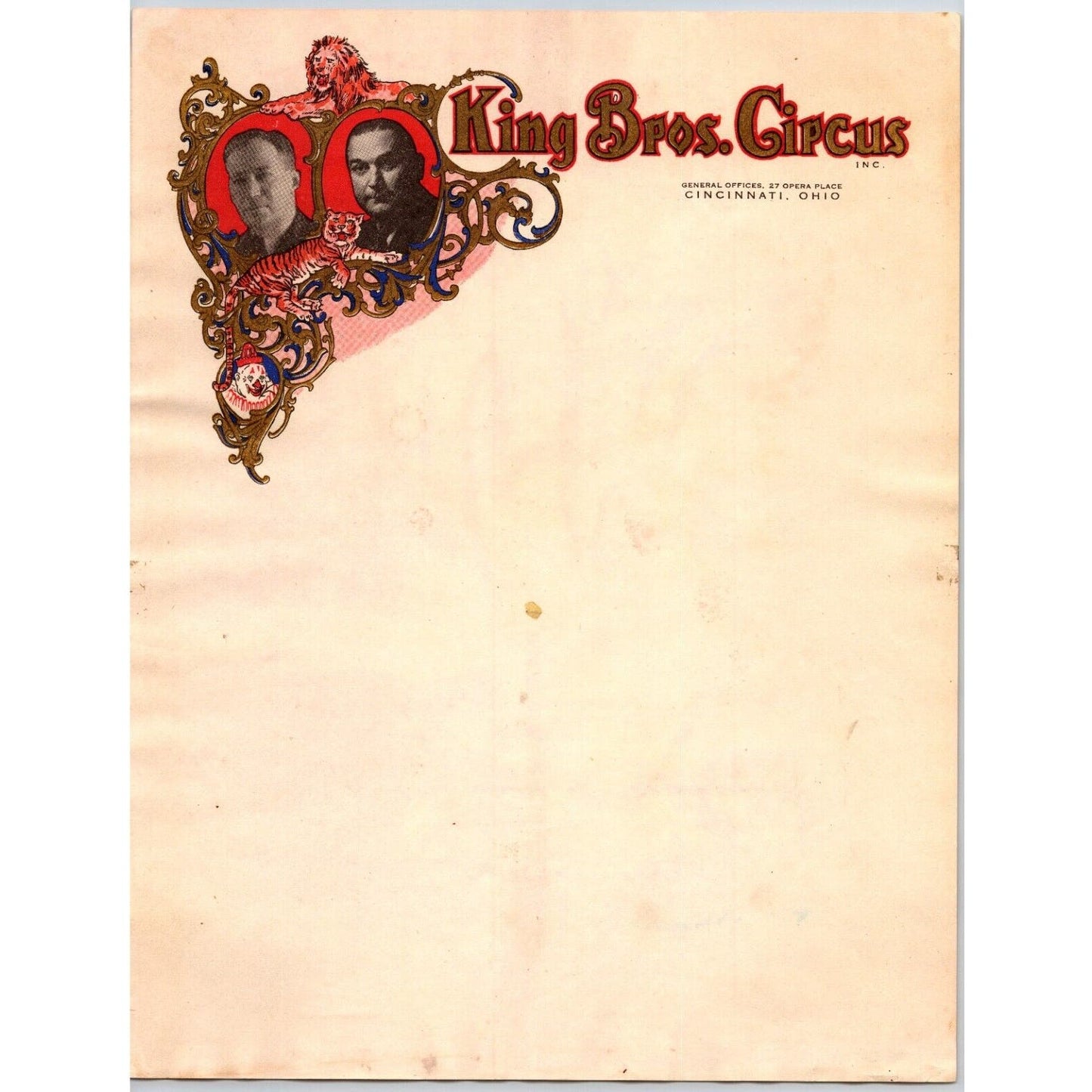King Brothers Circus Letterhead c1948 w/ Gilt / Gold Ink Scarce