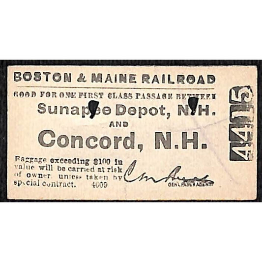 Boston & Maine Railroad Ticket 1916 Concord / Sunapee Depot, NH #4415
