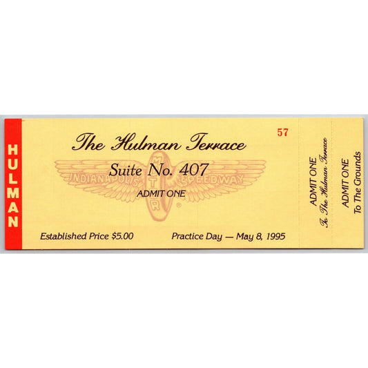 1995 Indy 500 Practice Day Hulman Terrace Unused Ticket IMS Indianapolis #57