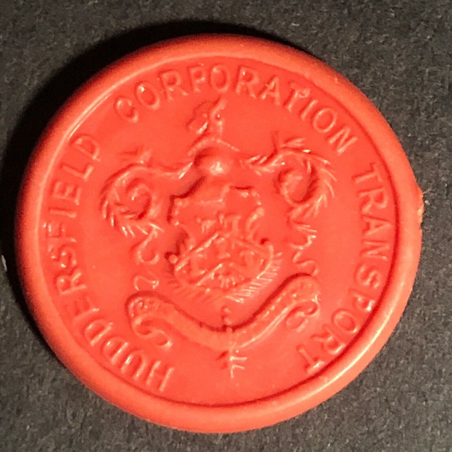 Huddersfield Transport England Plastic Token Red 2 1/2D 22mm c50's-60's
