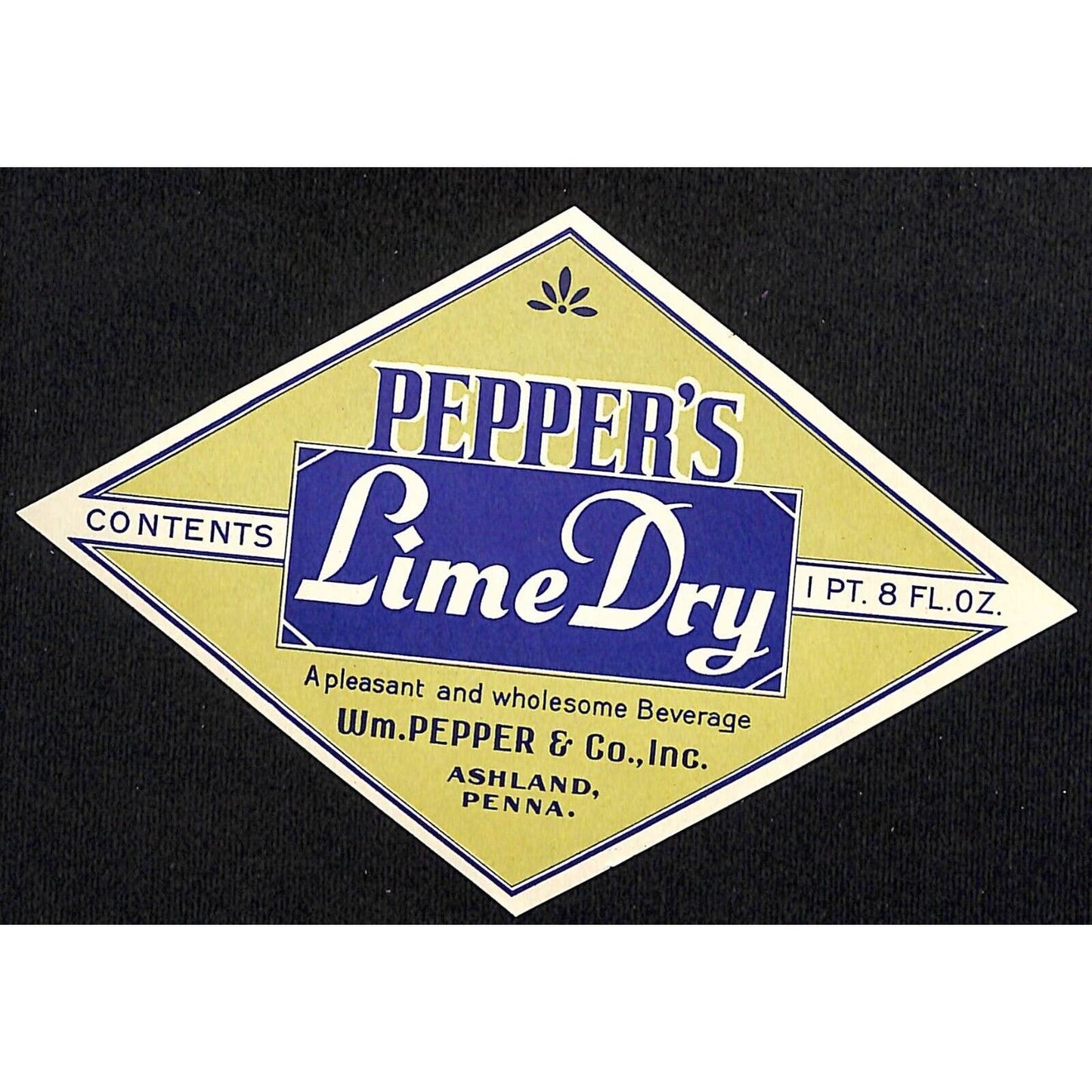 Pepper's Lime Dry Wm. Pepper & Co. Ashland, PA Paper Soda Label c1930s