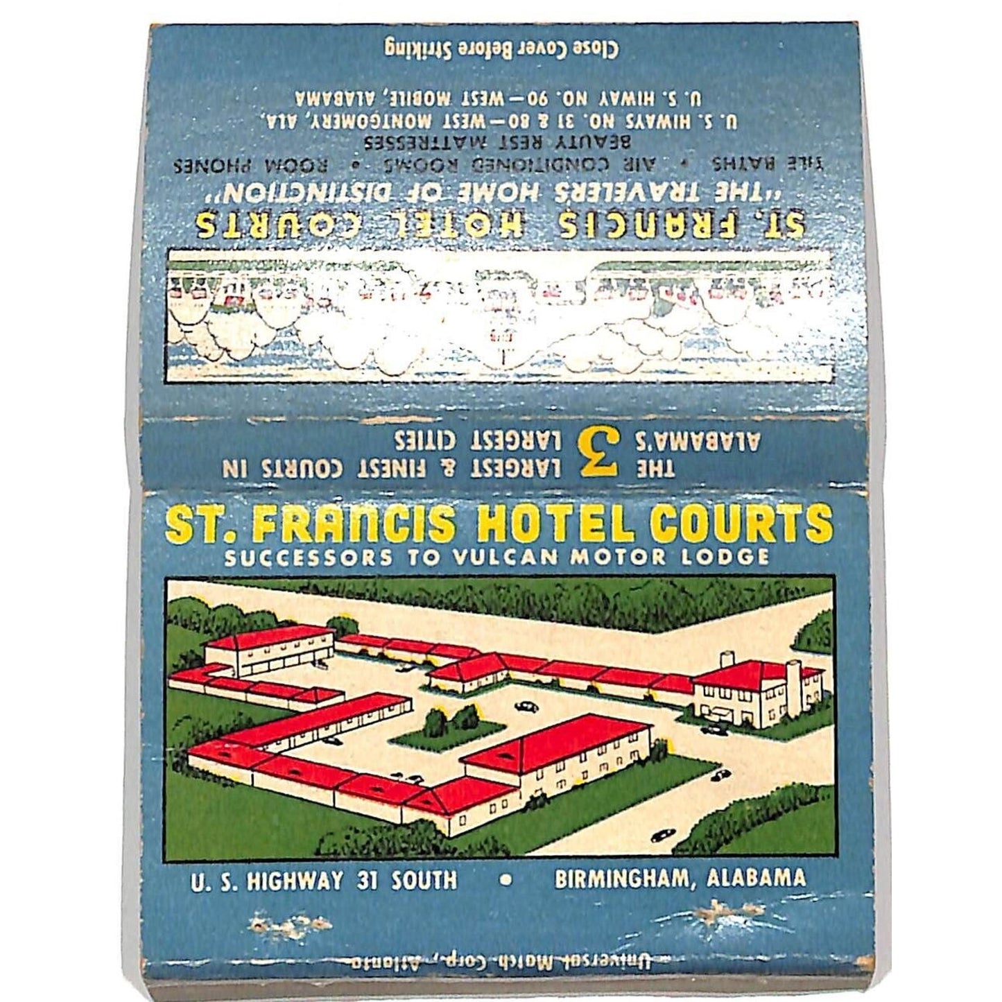 St. Francis Hotel Courts Birmingham, AL Empty Matchbook Cover c1950's