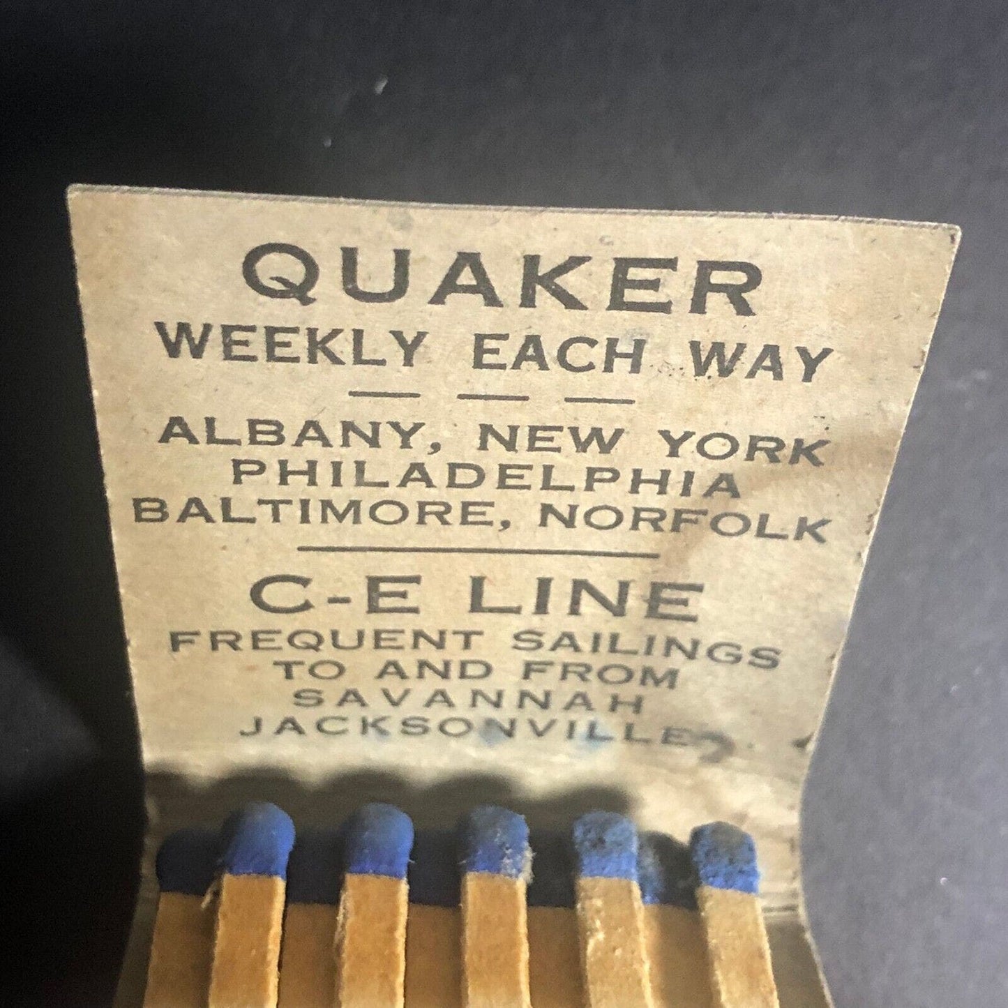 California Eastern Line Quaker C&E Full 20-Str Wooden Matchbook c1930's-40's VGC