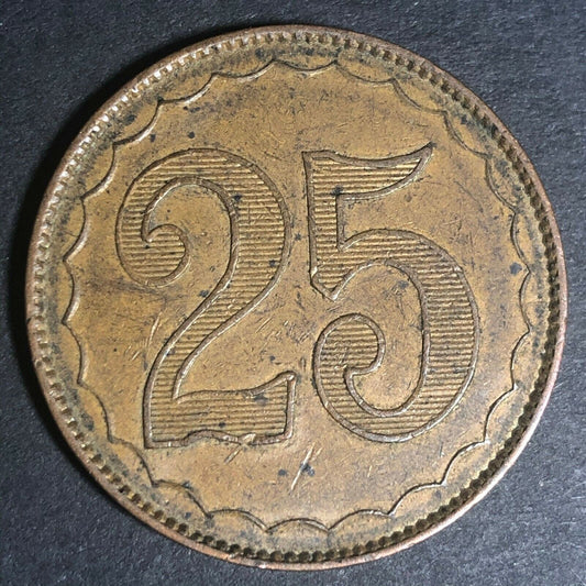 29.40mm Brass "25" American Poker Chip Style Gaming Counter / Token - Fauver