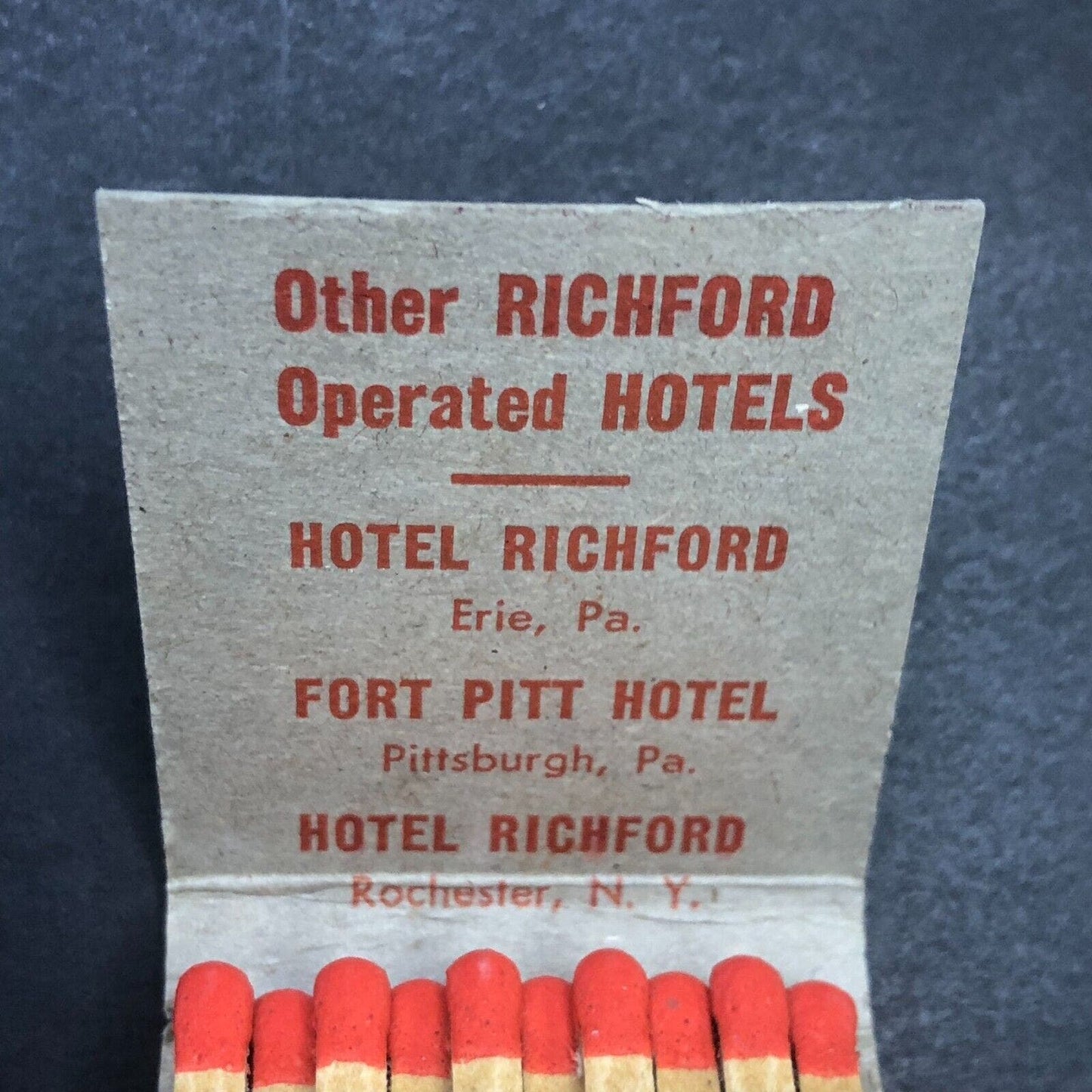 Hotel Richford Buffalo, NY Full Matchbook c1950's-60's VGC Scarce