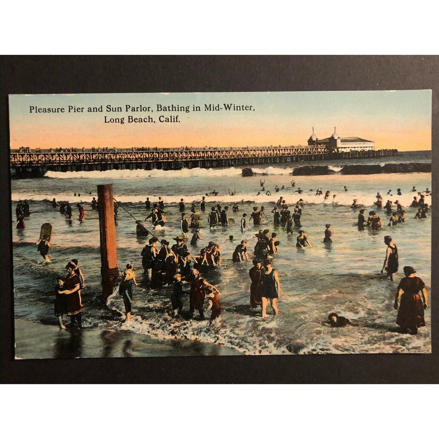 Vintage Postcard - Pleasure Pier and Sun Parlor Mid-Winter Long Beach, CA