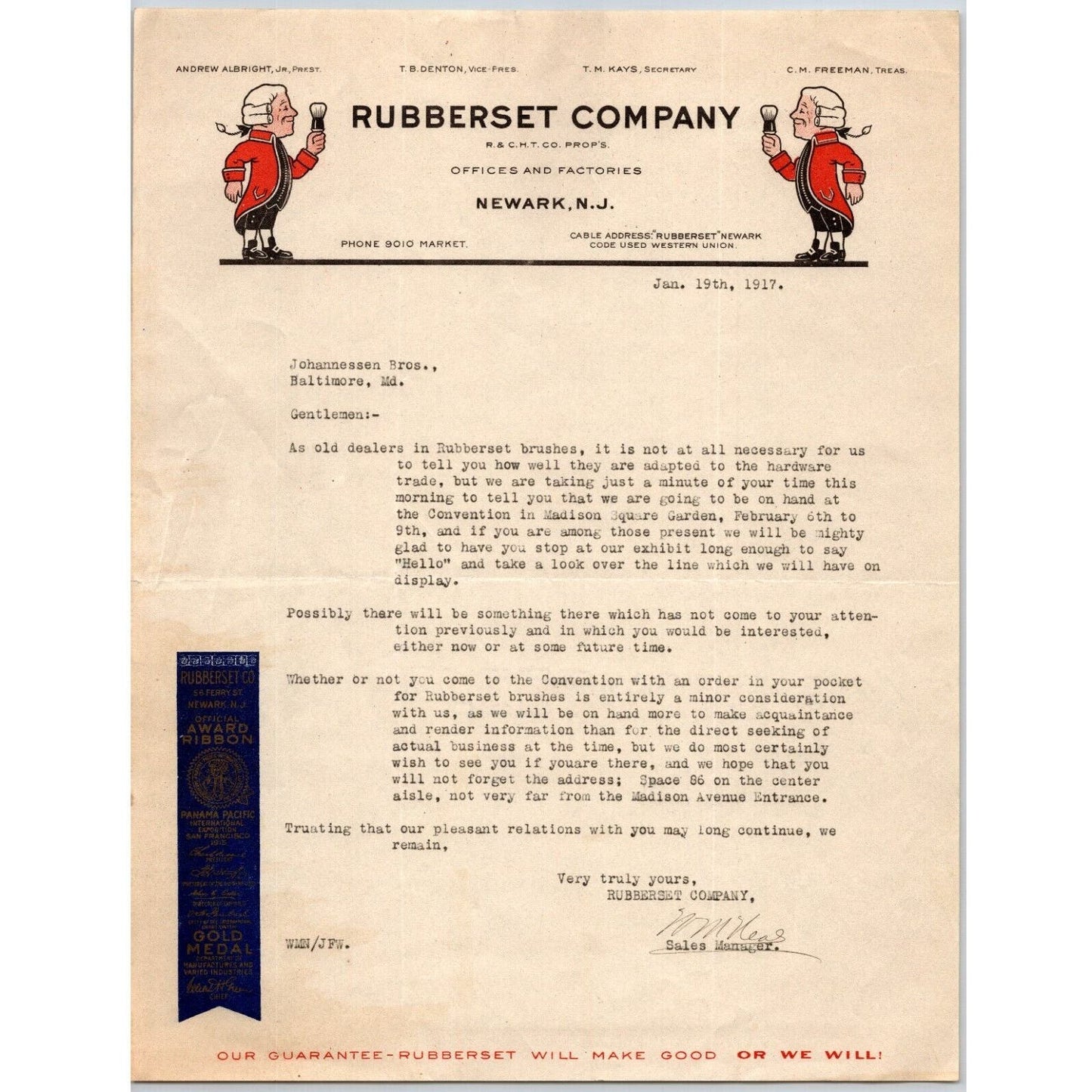 Newark, NJ Rubberset Company Paint Tooth Brushes 1903 Letterhead