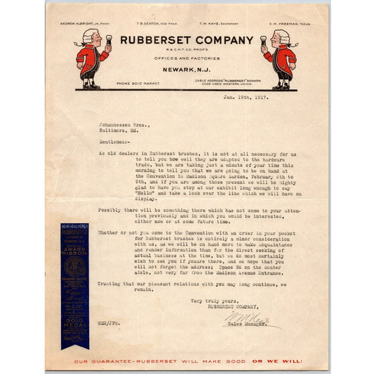 Newark, NJ Rubberset Company Paint Tooth Brushes 1903 Letterhead
