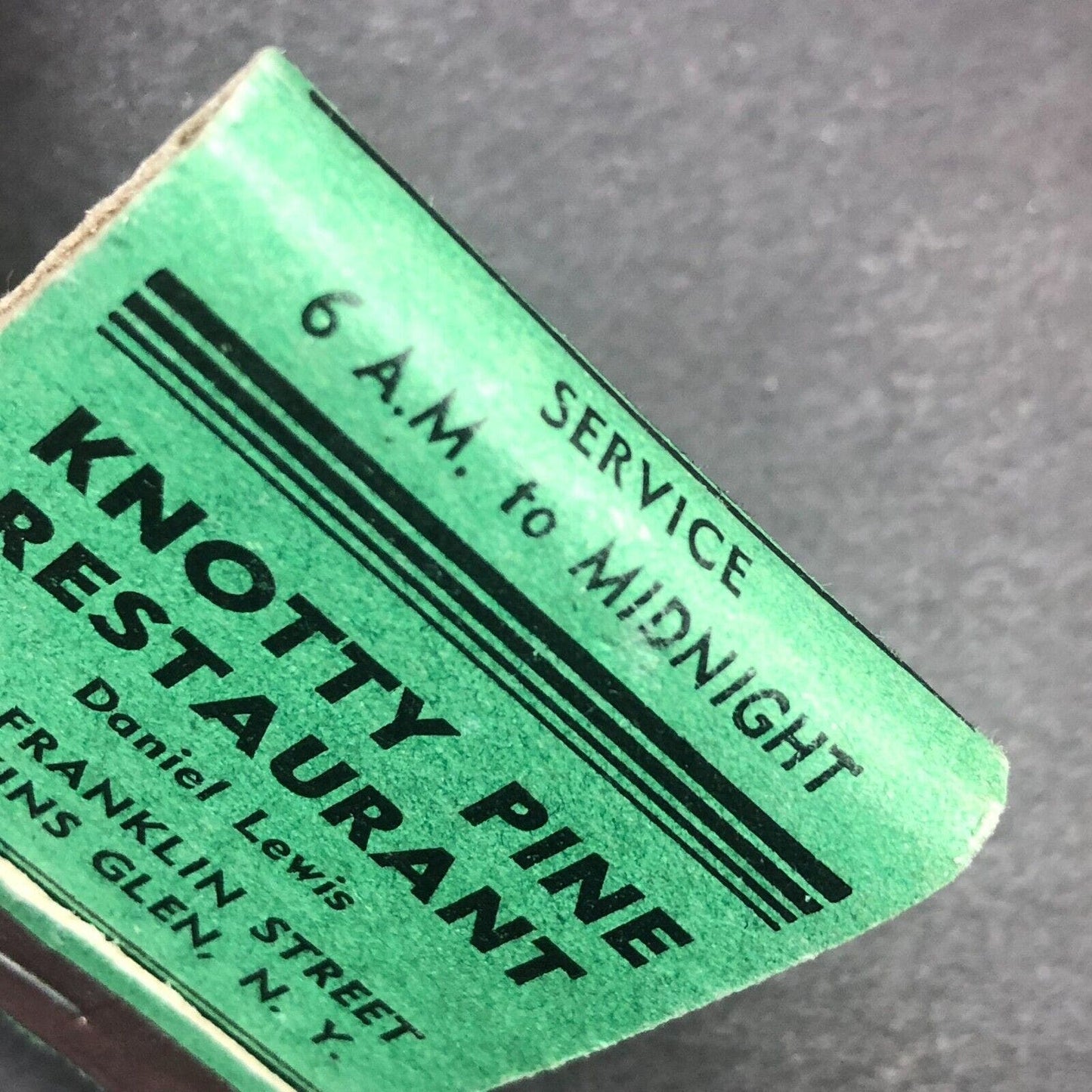 Knotty Pine Restaurant Daniel Lewis Watkins Glen Full Matchbook c1940's-50's