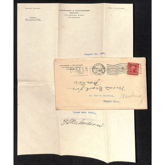 Newburgh ME Amos W. Knowlton* 1906 Phila. Stevenson & Richardson Brokers LH