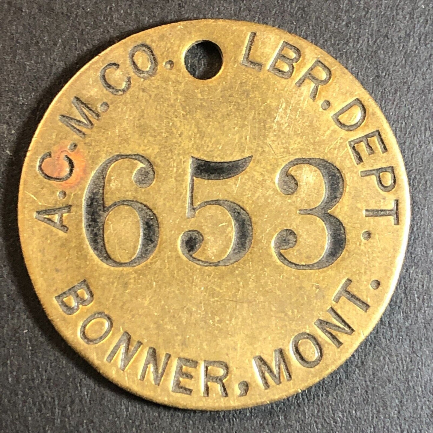Anaconda Copper Mining Co. Bonner, MT Saw Mill Brass Tool Check Tag 32.5mm #653