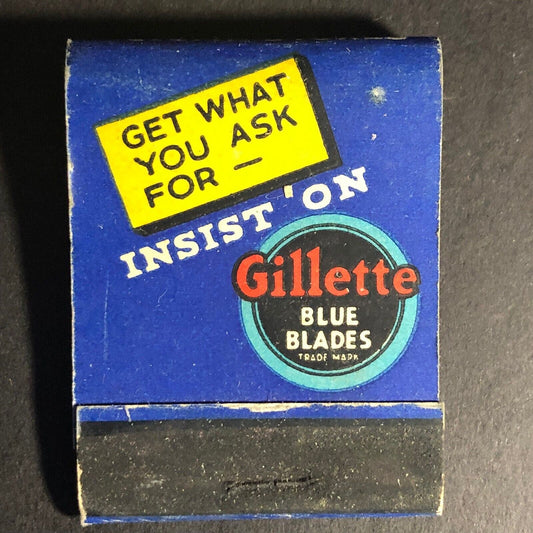 Gillette Blue Blades / Schulte Cigar Store Full Matchbook c1930's 20-Strike VGC