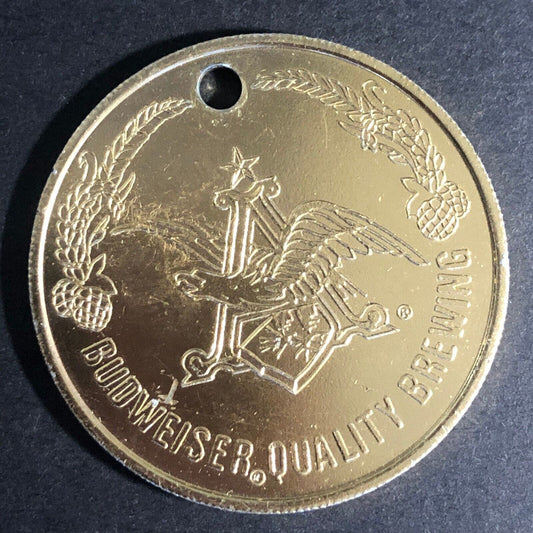 Budweiser Quality Brewing Alum. "Rice Barely" Token Key Fob 39mm c60's-70's VGC