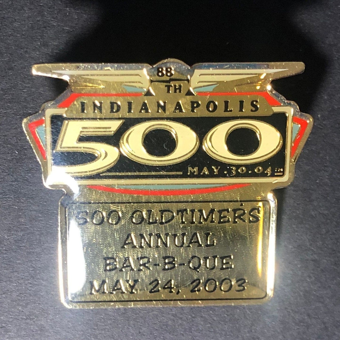 2003 Indy 500 Oldtimers Old Timers Annual BBQ Lapel Hat Pin IMS NOS Scarce