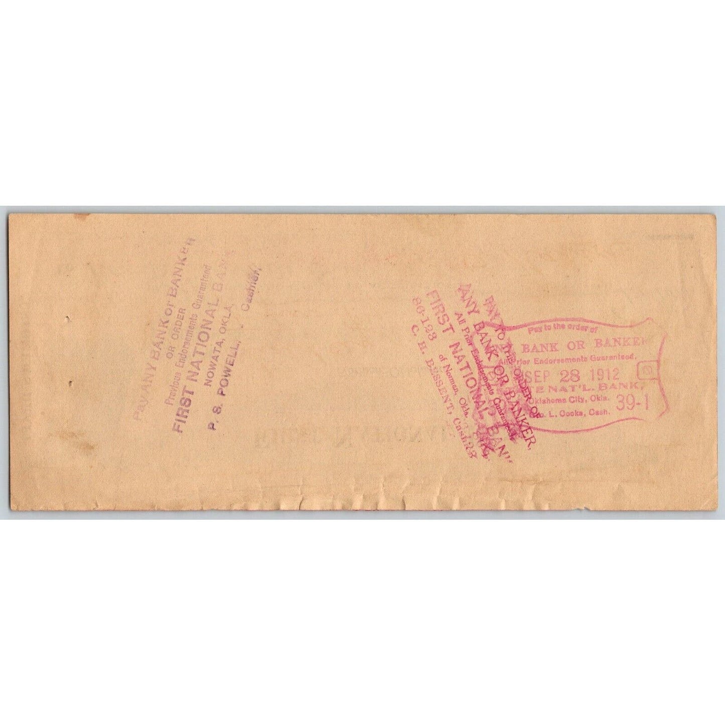 Norman Oklahoma Bank Check First National Bank w/ Deer / Buck Head Vignette