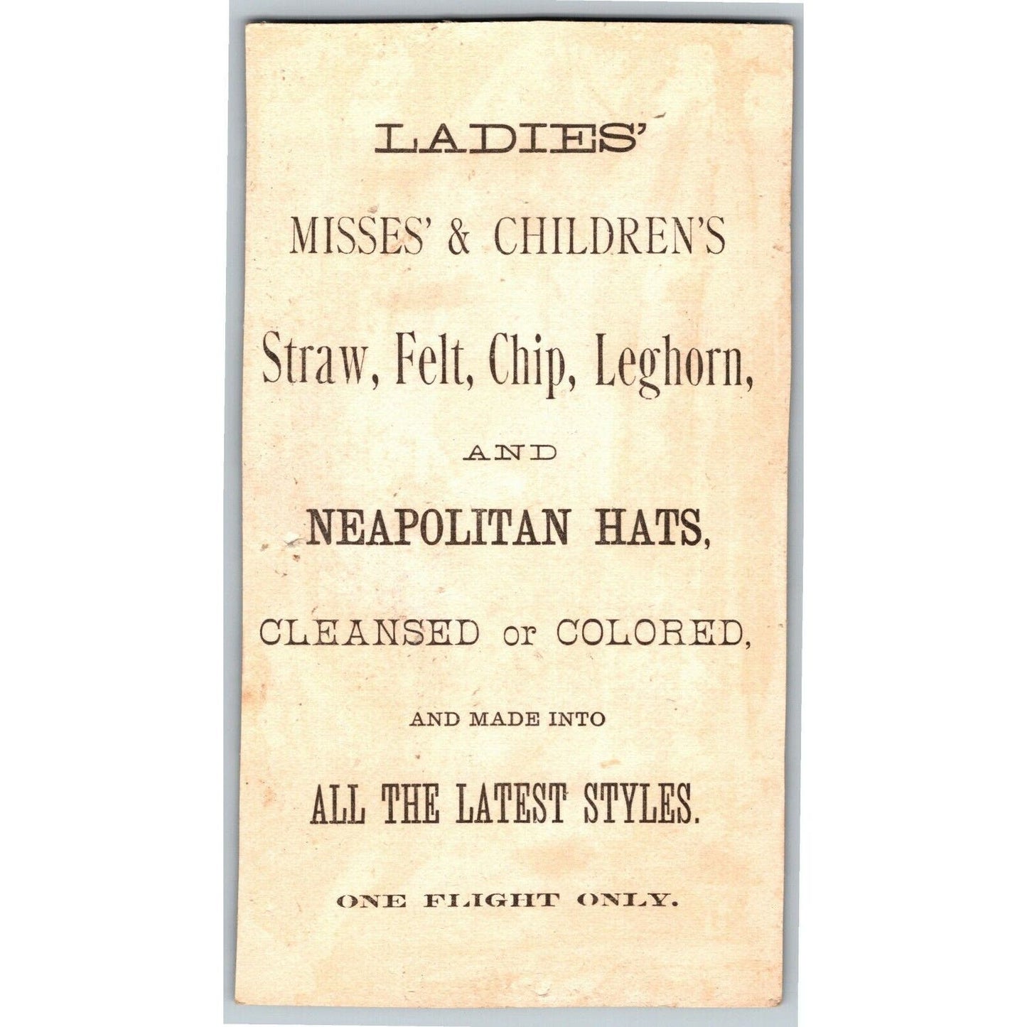 Victorian Trade Card Storer's Hat Bleachery Washington St. & Beach St (Boston)
