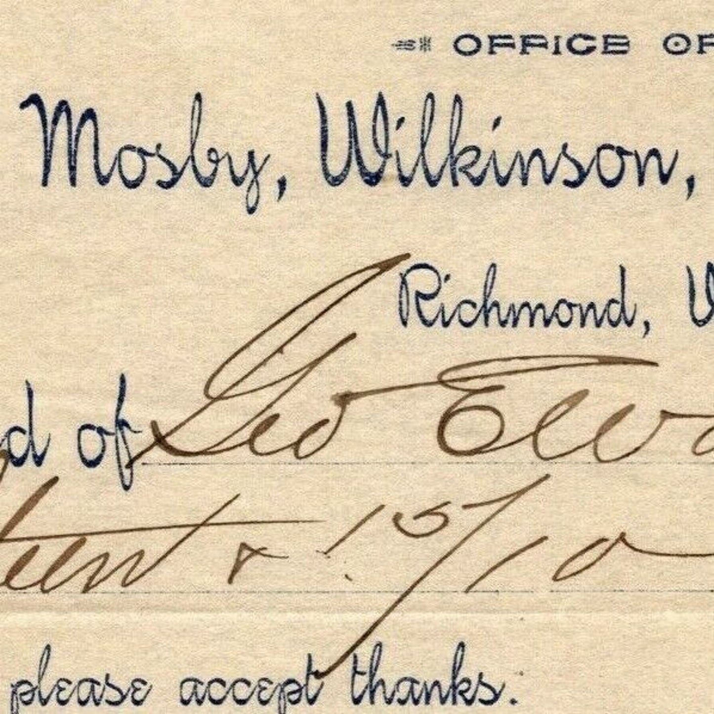 Mosby, Wilkinson, Epes & Co. Letterhead - Richmond, VA to: Geo. E. Wear c1895