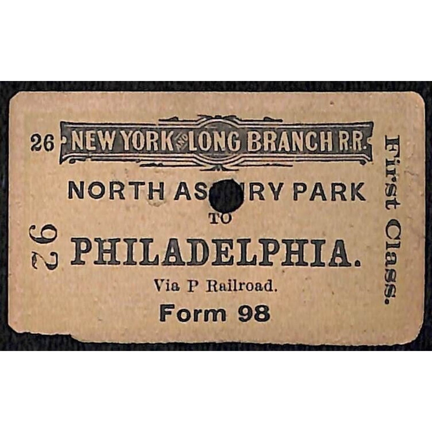 New York & Long Branch Railroad 1896 North Asbury Park to Philadelphia #92