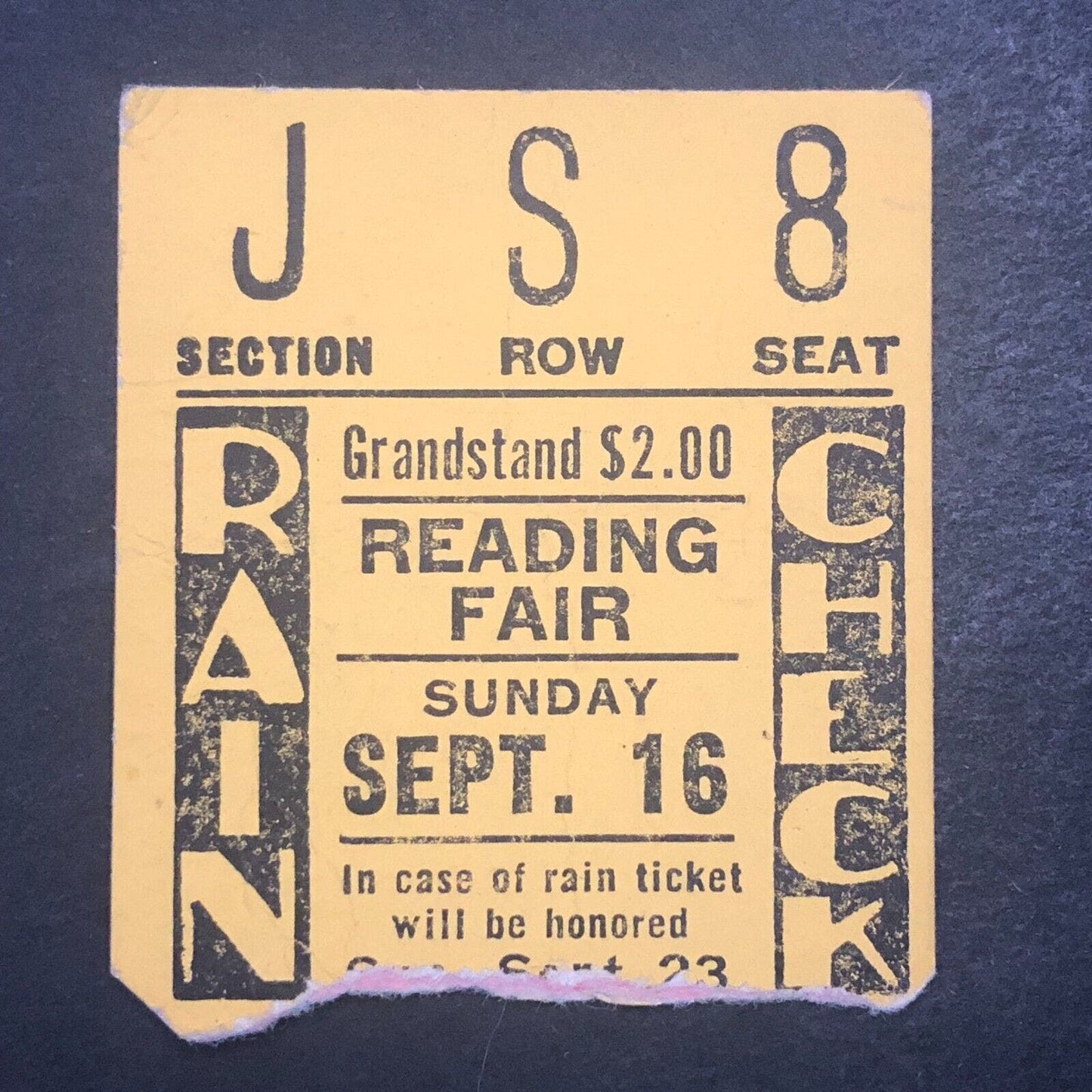 Reading Fair Speedway 9/16 1951 Auto Racing Rain Check Ticket Stub