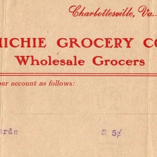 1906 Scarce Michie Grocery Grocers Letterhead Credit Memo Charlottesville, VA