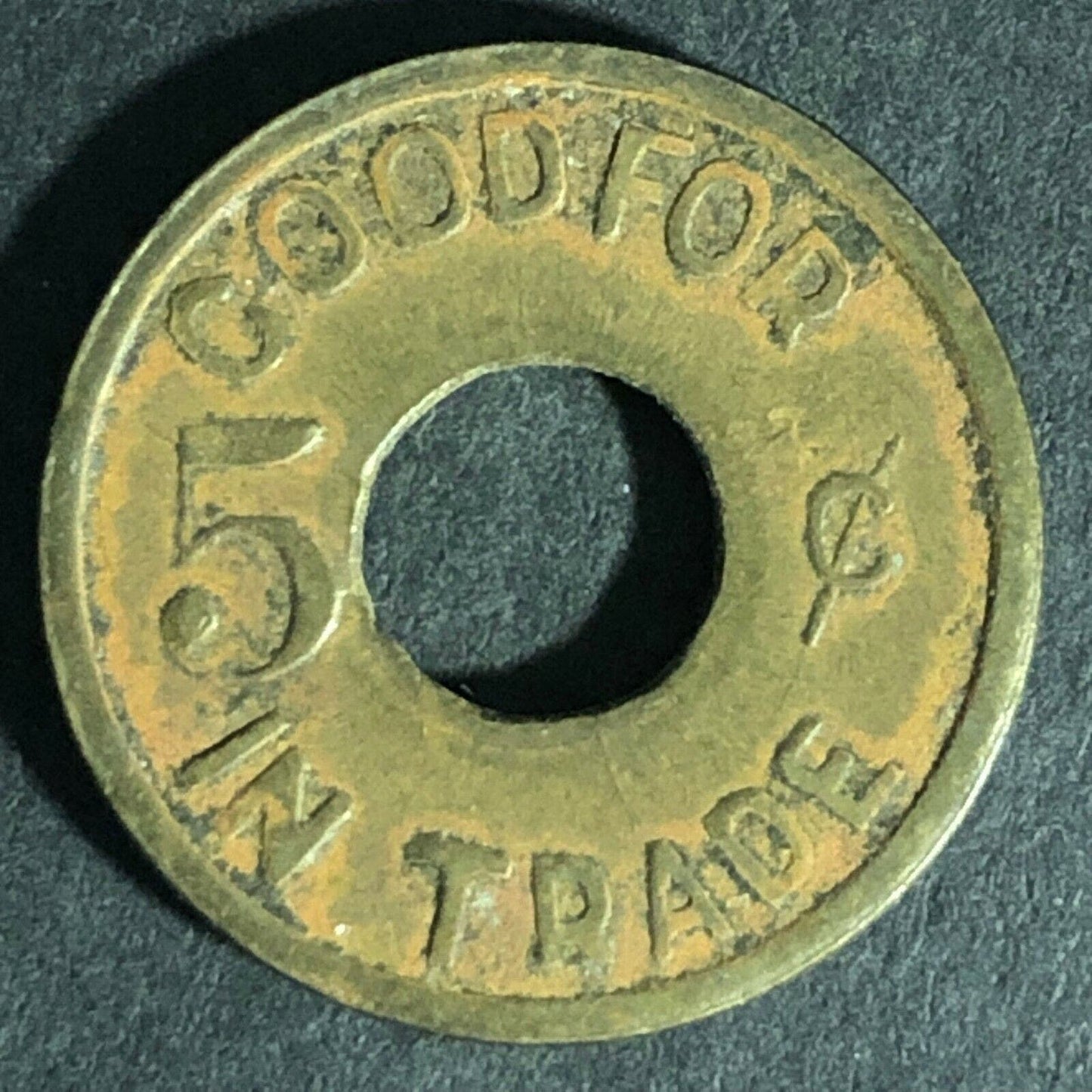 Victory Bell - Good For 5c In Trade Brass Donut Token 21mm